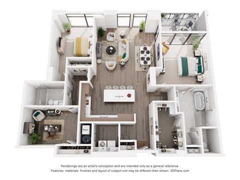 Floor plan for 2 beds, 2 baths, 1836 sqft